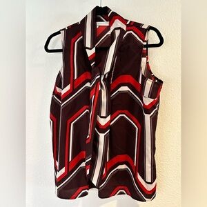 New York & Company Red and Black Geometric Blouse Size M